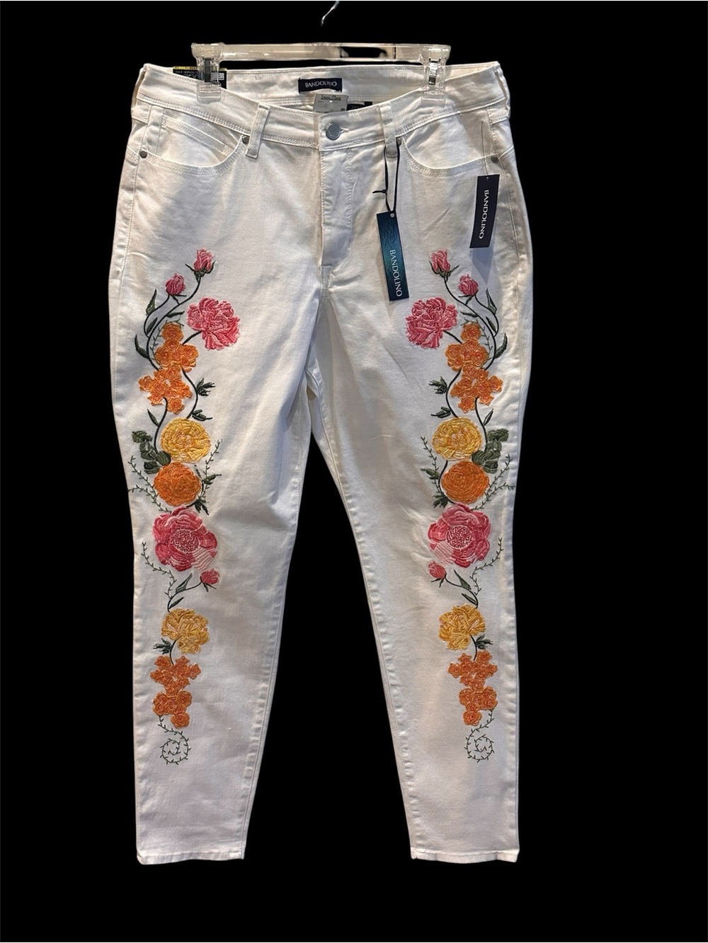 Bandolino Lisbeth Curvy Skinny White Embroidered Floral Women’s Jeans - NEW NWT